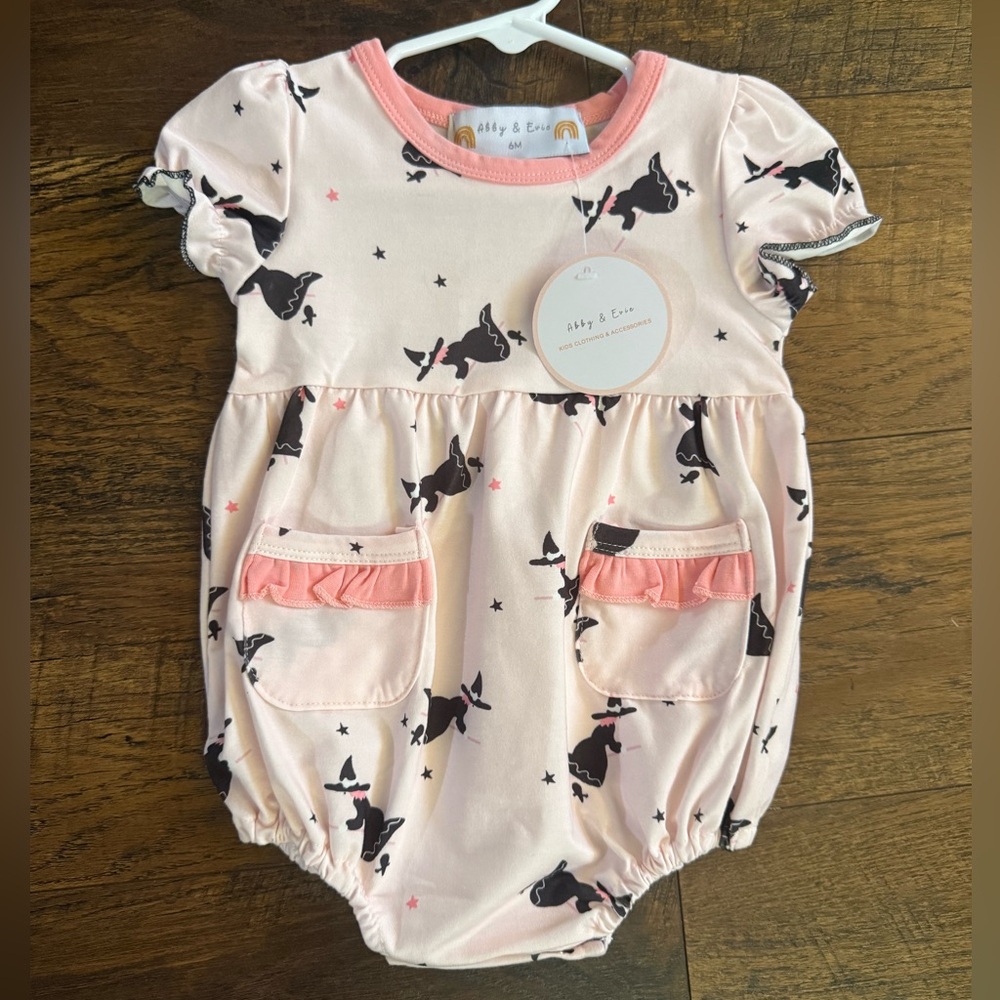 Abby & Evie Pink and Black Witch Print Dress